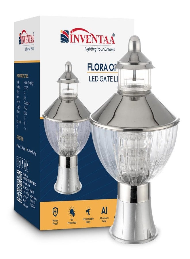 INVENTAA Flora Opera Stainless Steel Gate Light for Home | SS Silver Unbreakable Outdoor Waterproof Gate Lamp (No Bulb) - Image 1